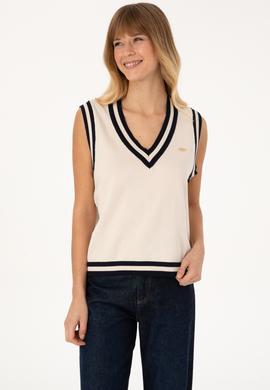 Kadın Krem V Yaka Süveter - 50297131003