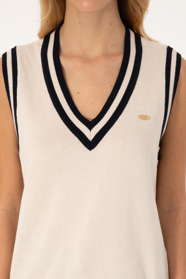 Kadın Krem V Yaka Süveter - 50297131003