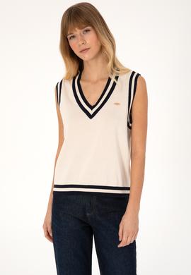 Kadın Krem V Yaka Süveter - 50297131003