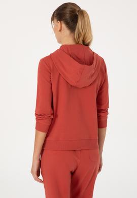 Kadın Kiremit Fermuarlı Kapüşonlu Sweatshırt - 50313594024