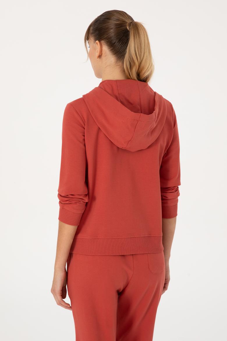 Kadın Kiremit Fermuarlı Kapüşonlu Sweatshırt - 50313594024