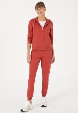 Kadın Kiremit Fermuarlı Kapüşonlu Sweatshırt - 50313594024