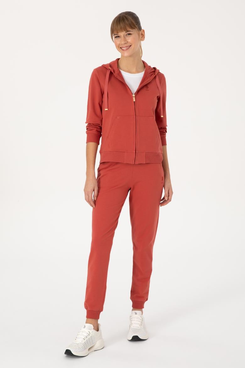 Kadın Kiremit Fermuarlı Kapüşonlu Sweatshırt - 50313594024