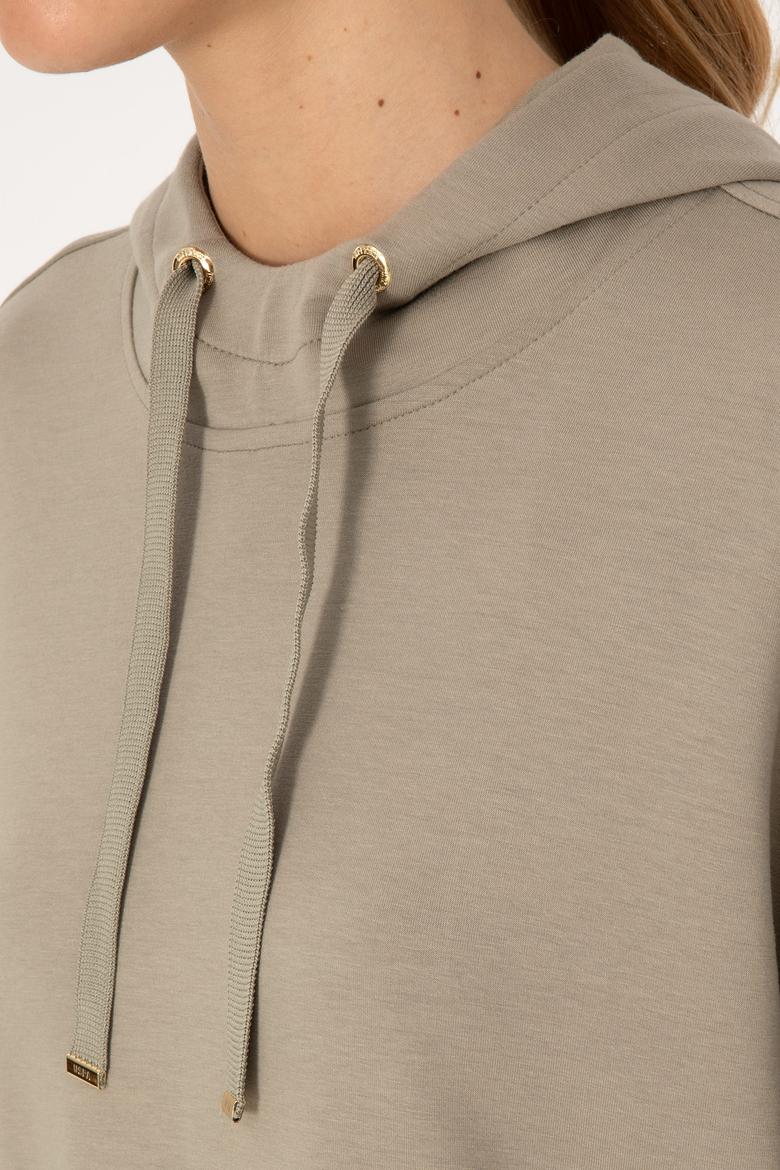 Kadın Açık Haki Modal Karışımlı Kapüşonlu Sweatshirt - 50313561009