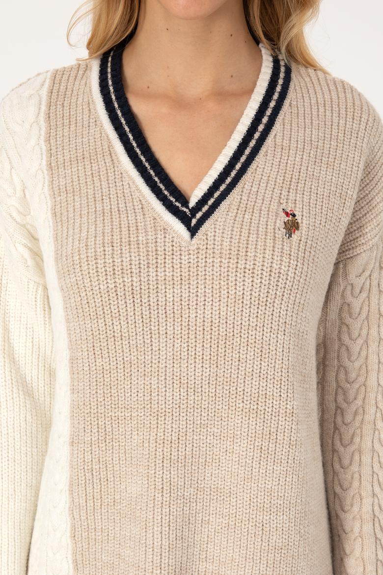 Kadın Krem V Yaka Kazak - 50309873011