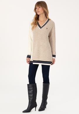 Kadın Krem V Yaka Kazak - 50309873011