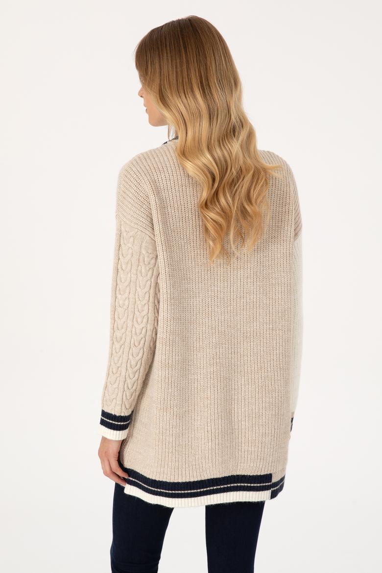 Kadın Krem V Yaka Kazak - 50309873011