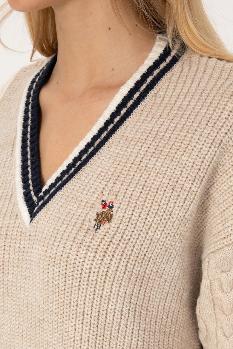 Kadın Krem V Yaka Kazak - 50309873011