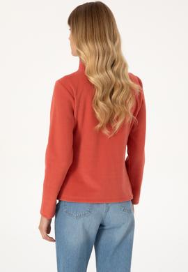 Kadın Kiremit Fermuarlı Dik Yaka Polar Sweatshirt - 50316729088