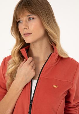 Kadın Kiremit Fermuarlı Dik Yaka Polar Sweatshirt - 50316729088