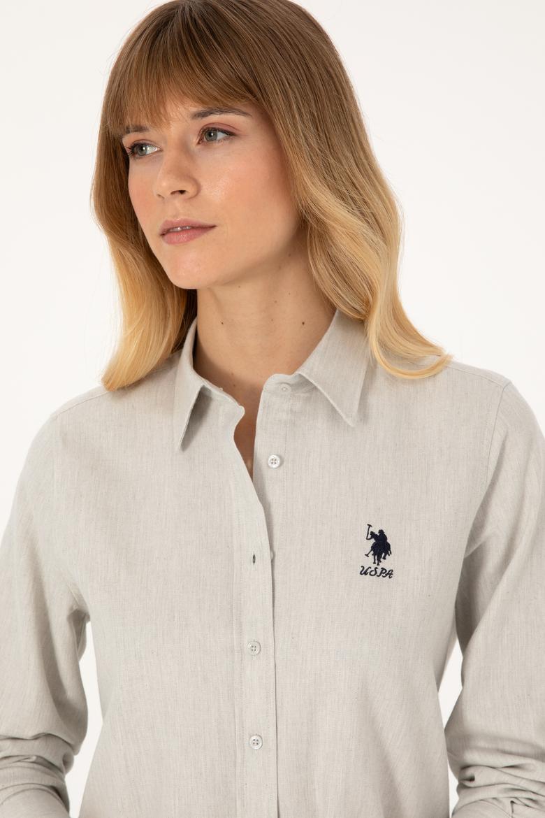 Kadın Ekru Uzun Kollu Basic Gömlek - 50316518011