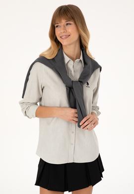 Kadın Ekru Uzun Kollu Basic Gömlek - 50316518011