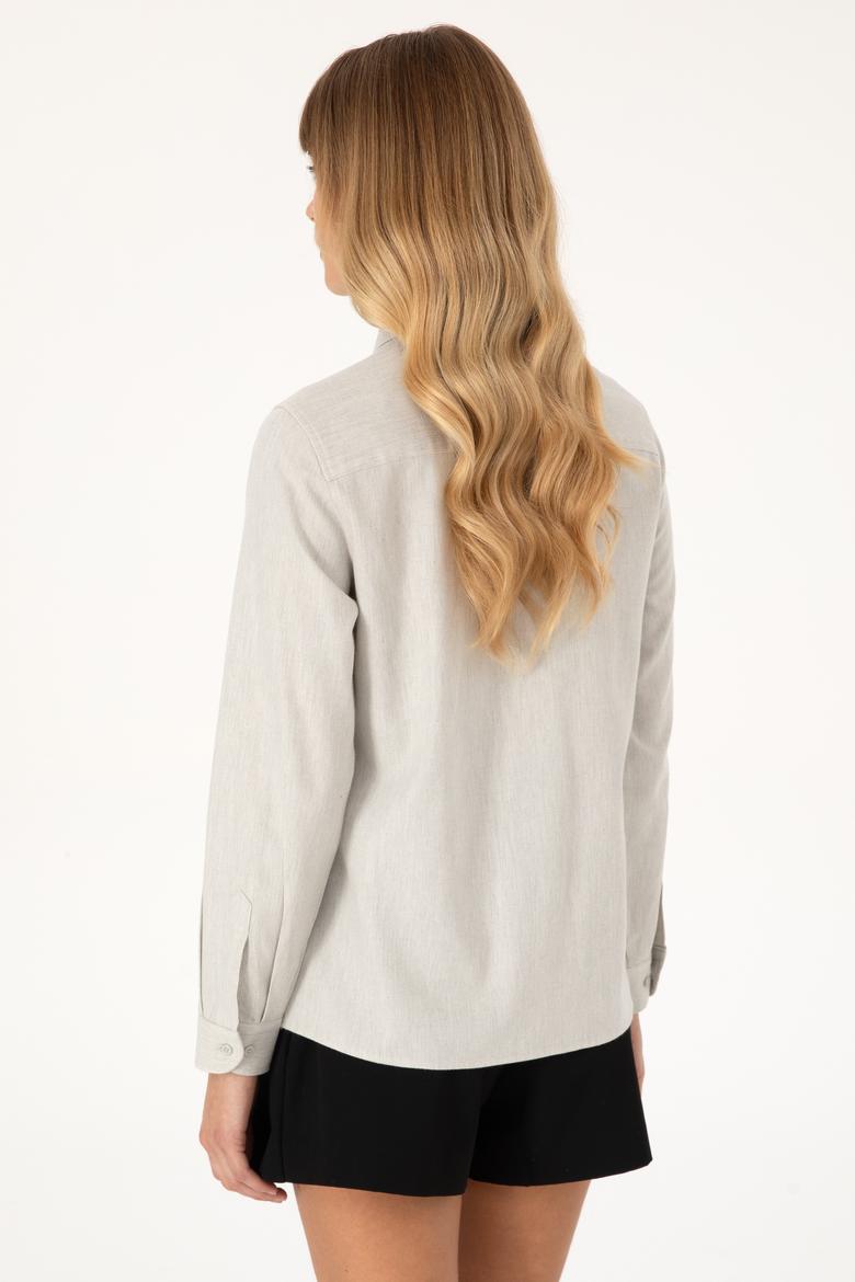 Kadın Ekru Uzun Kollu Basic Gömlek - 50316518011