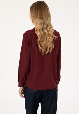 Kadın Bordo Uzun Kollu Basic Gömlek - 50316518019