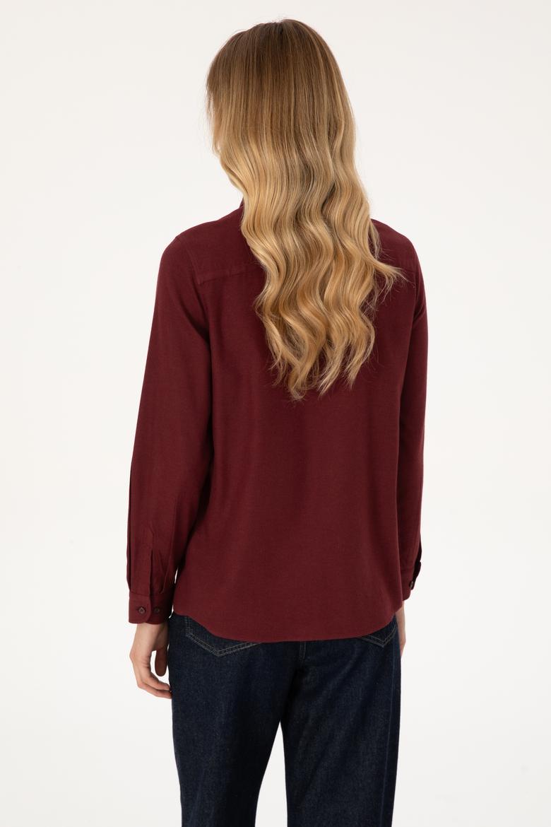 Kadın Bordo Uzun Kollu Basic Gömlek - 50316518019