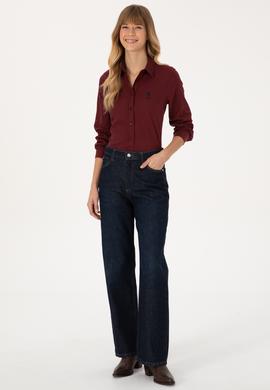 Kadın Bordo Uzun Kollu Basic Gömlek - 50316518019