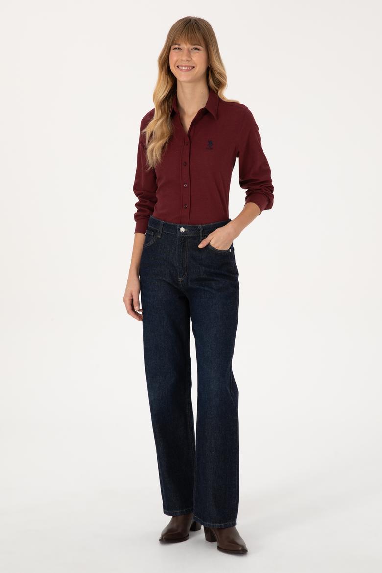 Kadın Bordo Uzun Kollu Basic Gömlek - 50316518019