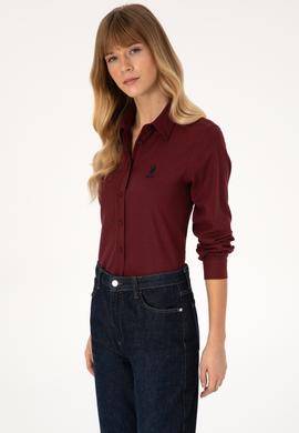 Kadın Bordo Uzun Kollu Basic Gömlek - 50316518019