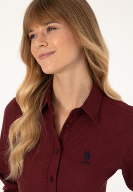 Kadın Bordo Uzun Kollu Basic Gömlek - 50316518019