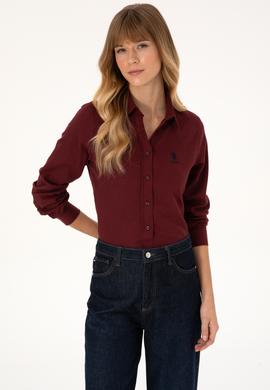 Kadın Bordo Uzun Kollu Basic Gömlek - 50316518019