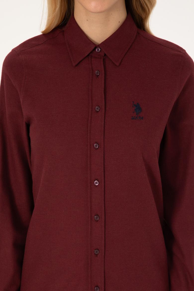 Kadın Bordo Uzun Kollu Basic Gömlek - 50316518019