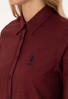 Kadın Bordo Uzun Kollu Basic Gömlek - 50316518019