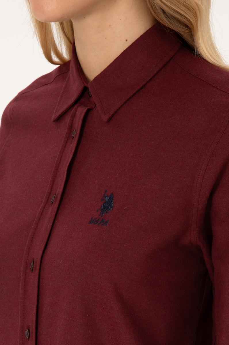 Kadın Bordo Uzun Kollu Basic Gömlek