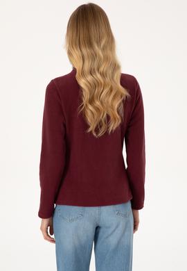 Kadın Bordo Fermuarlı Dik Yaka Polar Sweatshirt - 50316729020