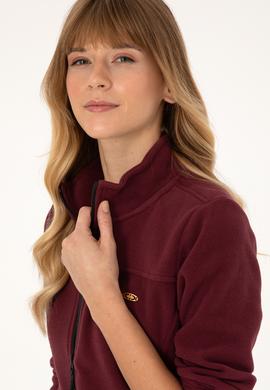Kadın Bordo Fermuarlı Dik Yaka Polar Sweatshirt - 50316729020