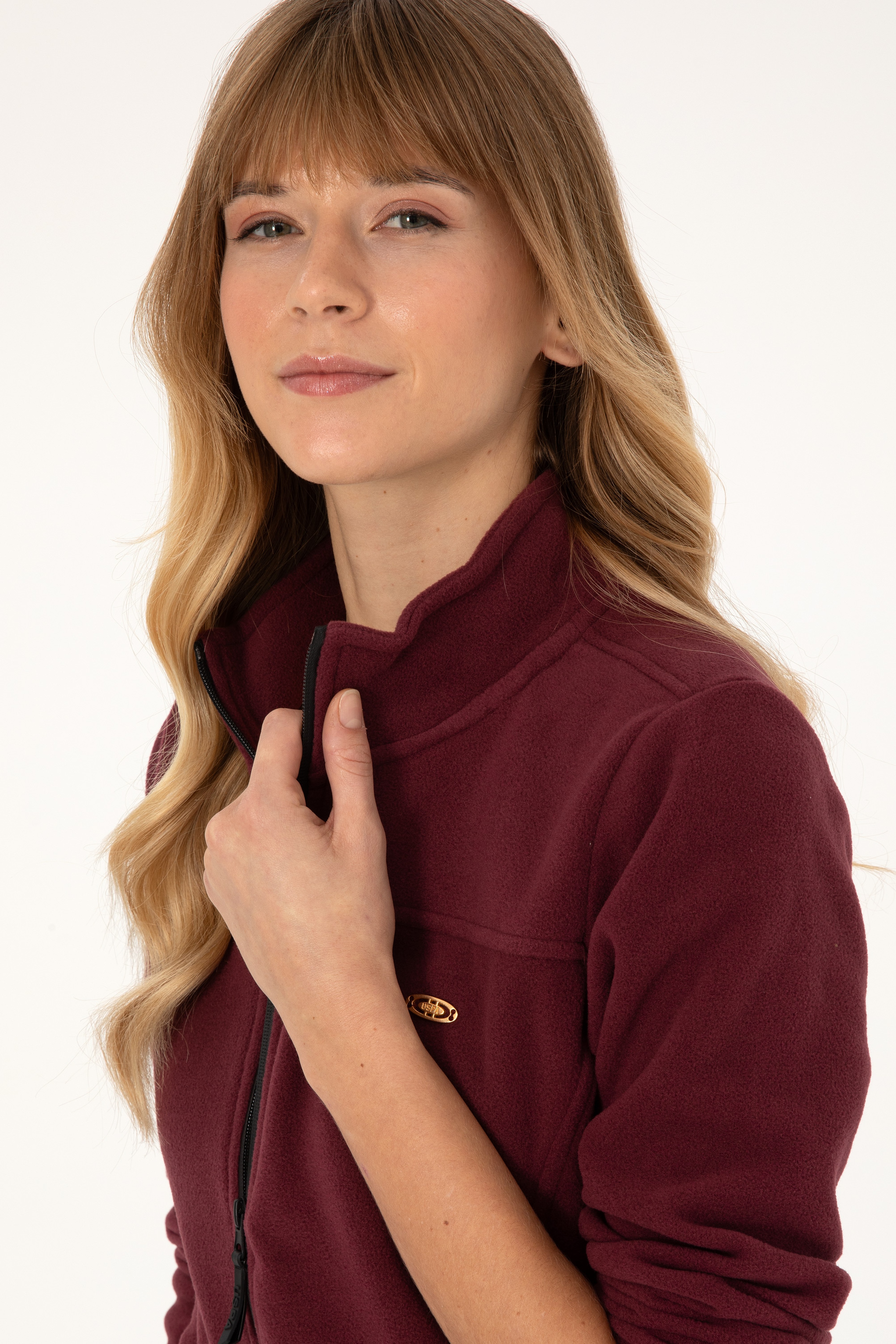 Kadın Bordo Fermuarlı Dik Yaka Polar Sweatshirt - Image 2