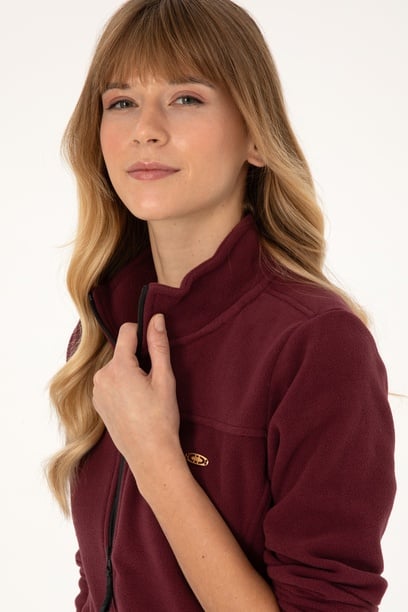 Kadın Bordo Fermuarlı Dik Yaka Polar Sweatshirt