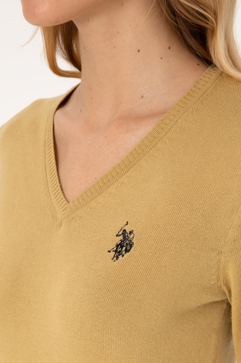 Kadın Hardal V Yaka Basic Kazak