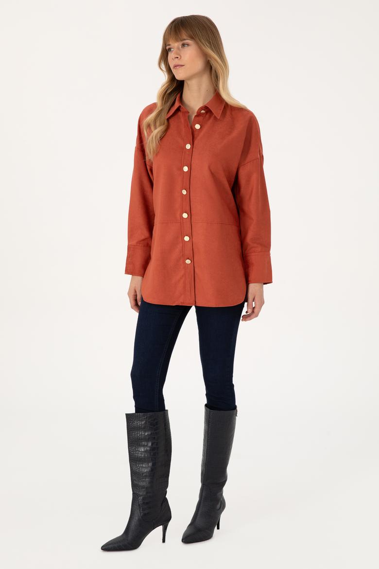 Kadın Gül Kurusu Uzun Kollu Gömlek - 50308740005