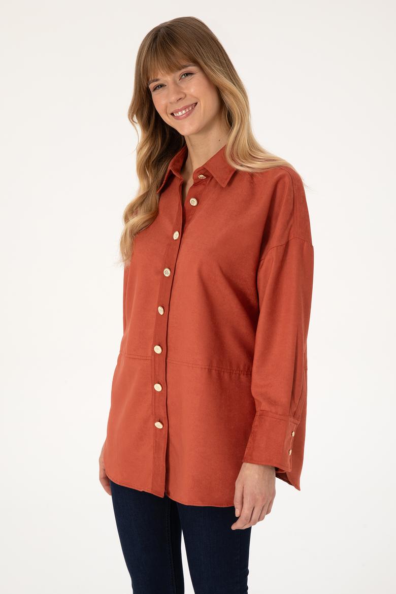 Kadın Gül Kurusu Uzun Kollu Gömlek - 50308740005