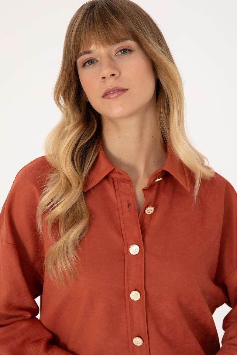 Kadın Gül Kurusu Uzun Kollu Gömlek - 50308740005