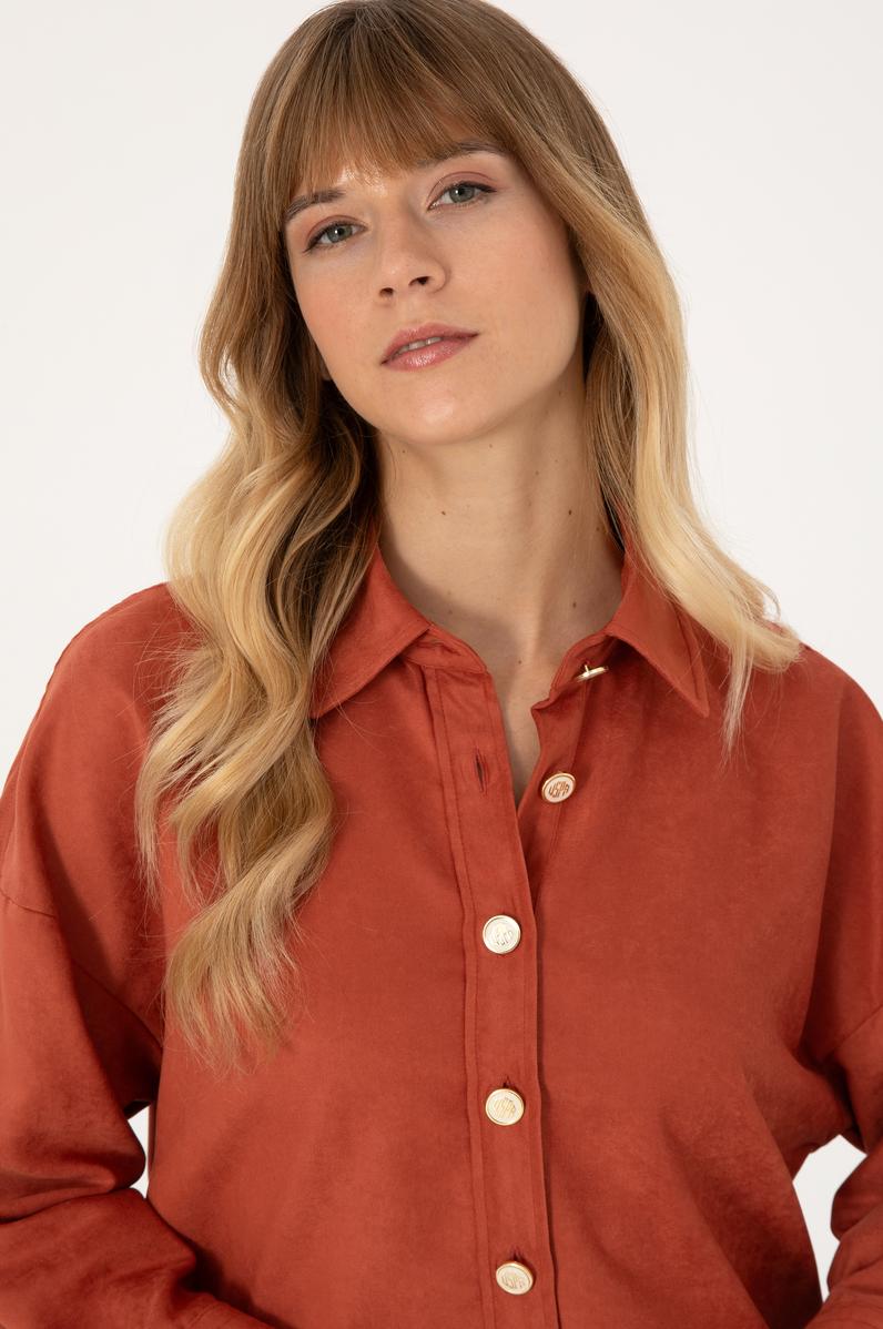 Kadın Gül Kurusu Uzun Kollu Gömlek