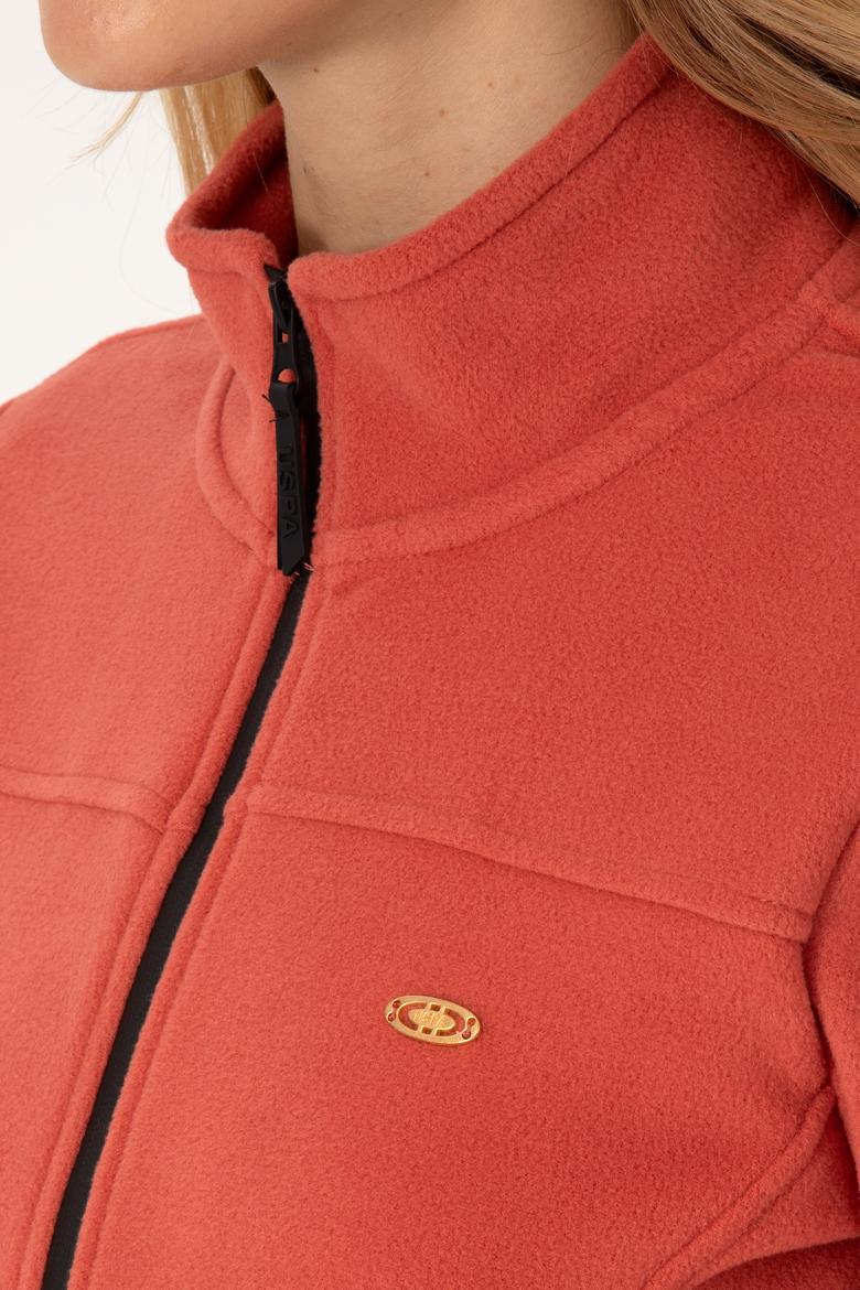 Kadın Kiremit Fermuarlı Dik Yaka Polar Sweatshirt - 50316729088