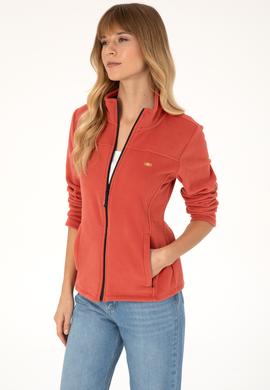 Kadın Kiremit Fermuarlı Dik Yaka Polar Sweatshirt - 50316729088