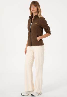 Kadın Kahverengi Fermuarlı Dik Yaka Polar Sweatshirt - 50316729047