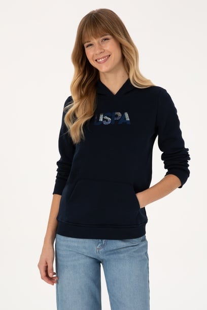 Kadın Lacivert Kapüşonlu Basic Sweatshirt
