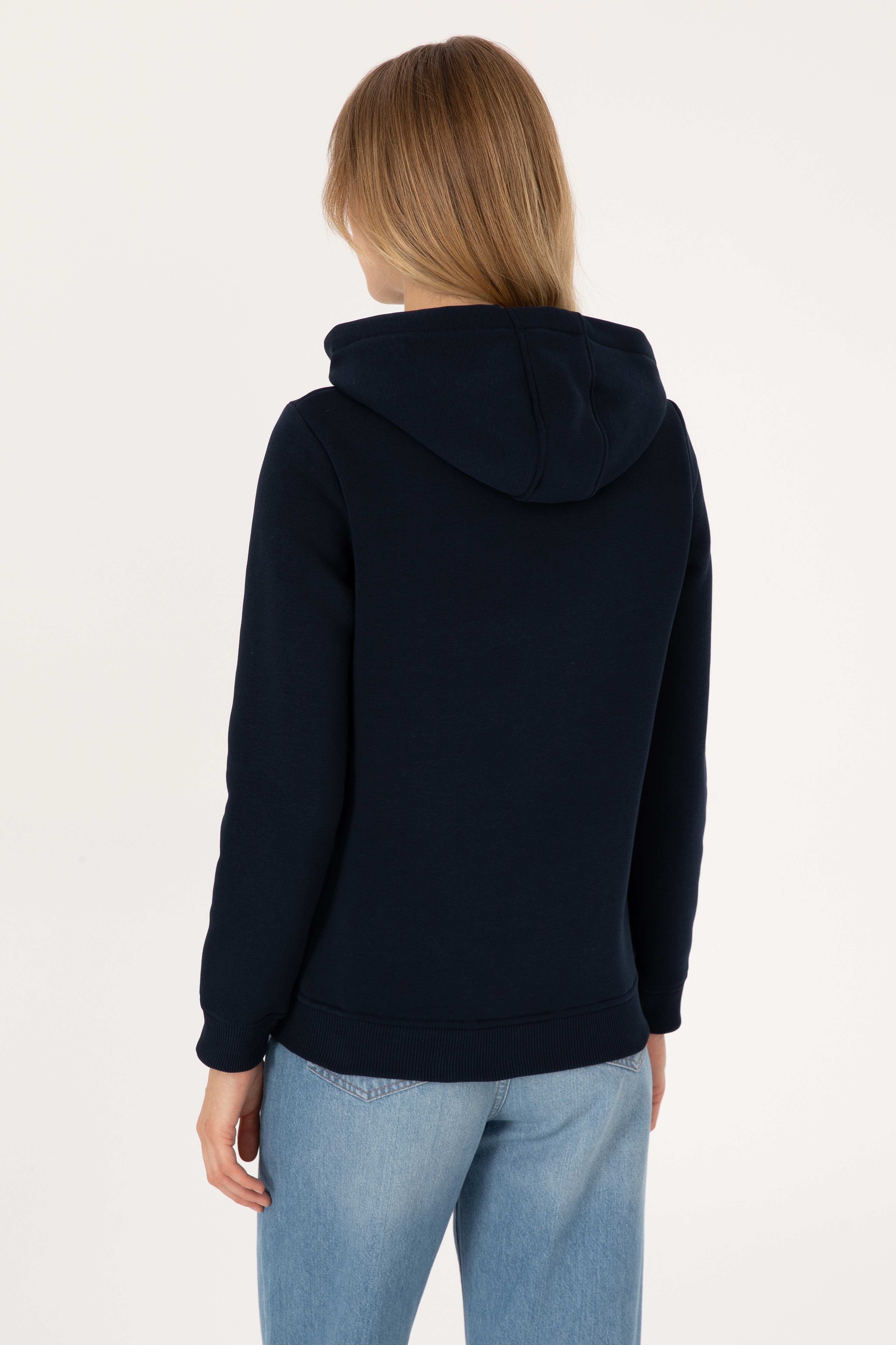 Kadın Lacivert Kapüşonlu Basic Sweatshirt