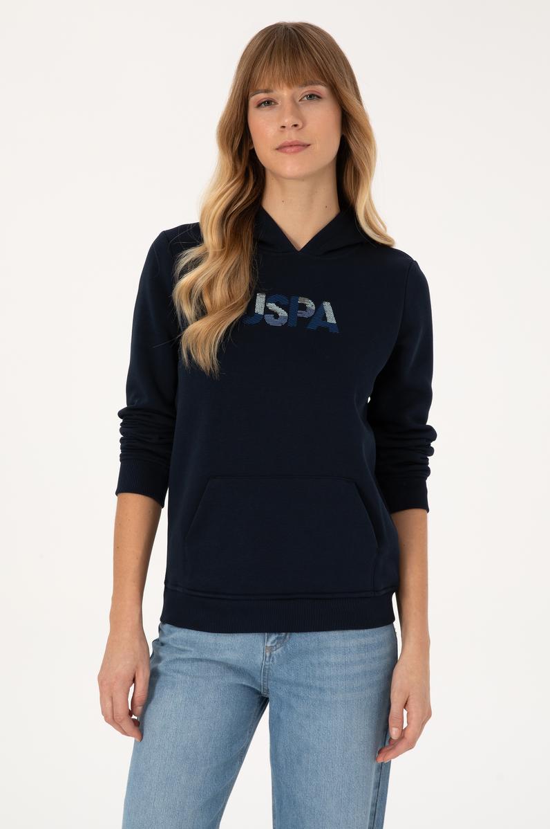 Kadın Lacivert Kapüşonlu Basic Sweatshirt