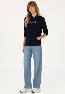 Kadın Lacivert Kapüşonlu Basic Sweatshirt - 50307711004