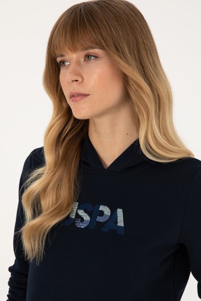 Kadın Lacivert Kapüşonlu Basic Sweatshirt