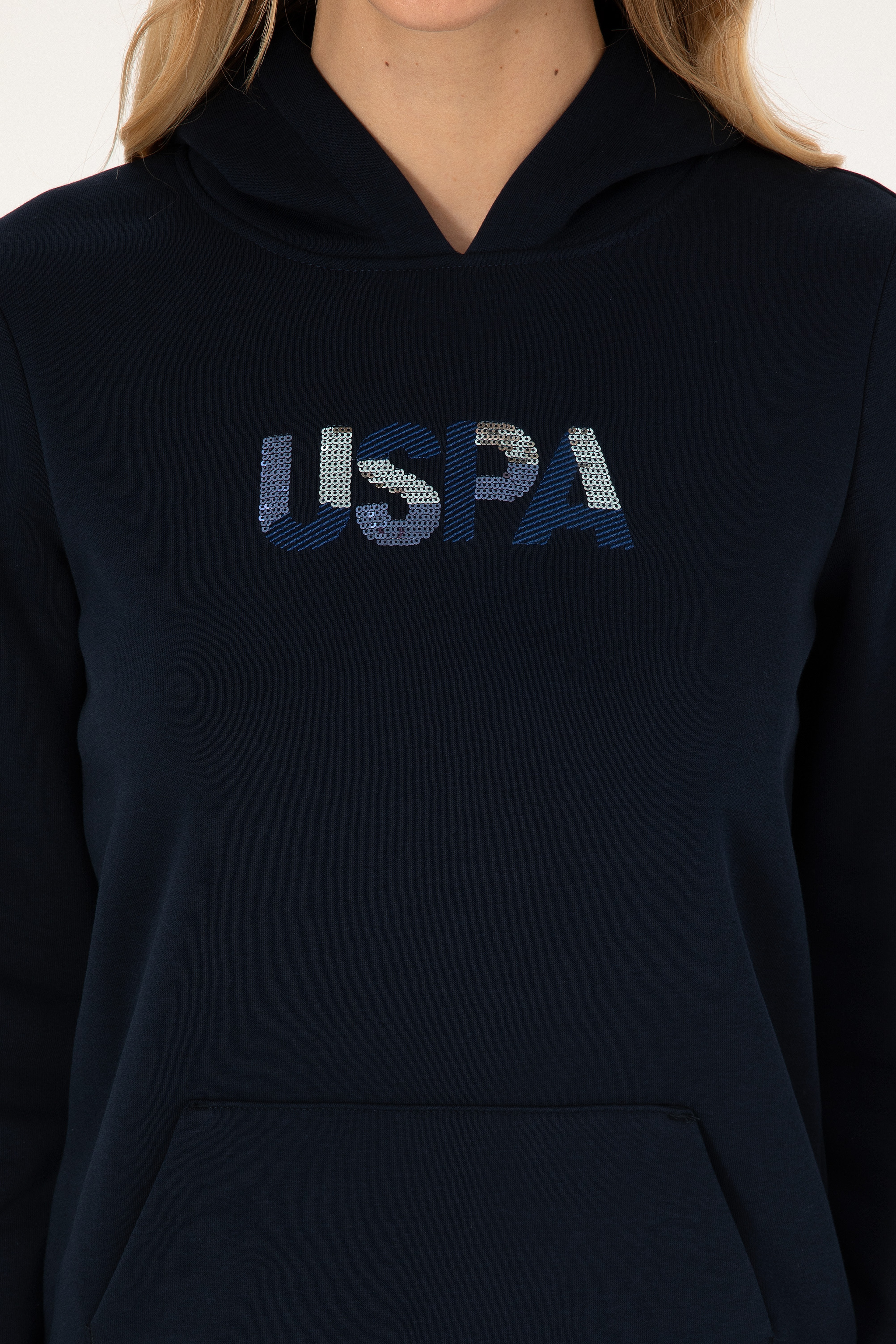 Kadın Lacivert Kapüşonlu Basic Sweatshirt