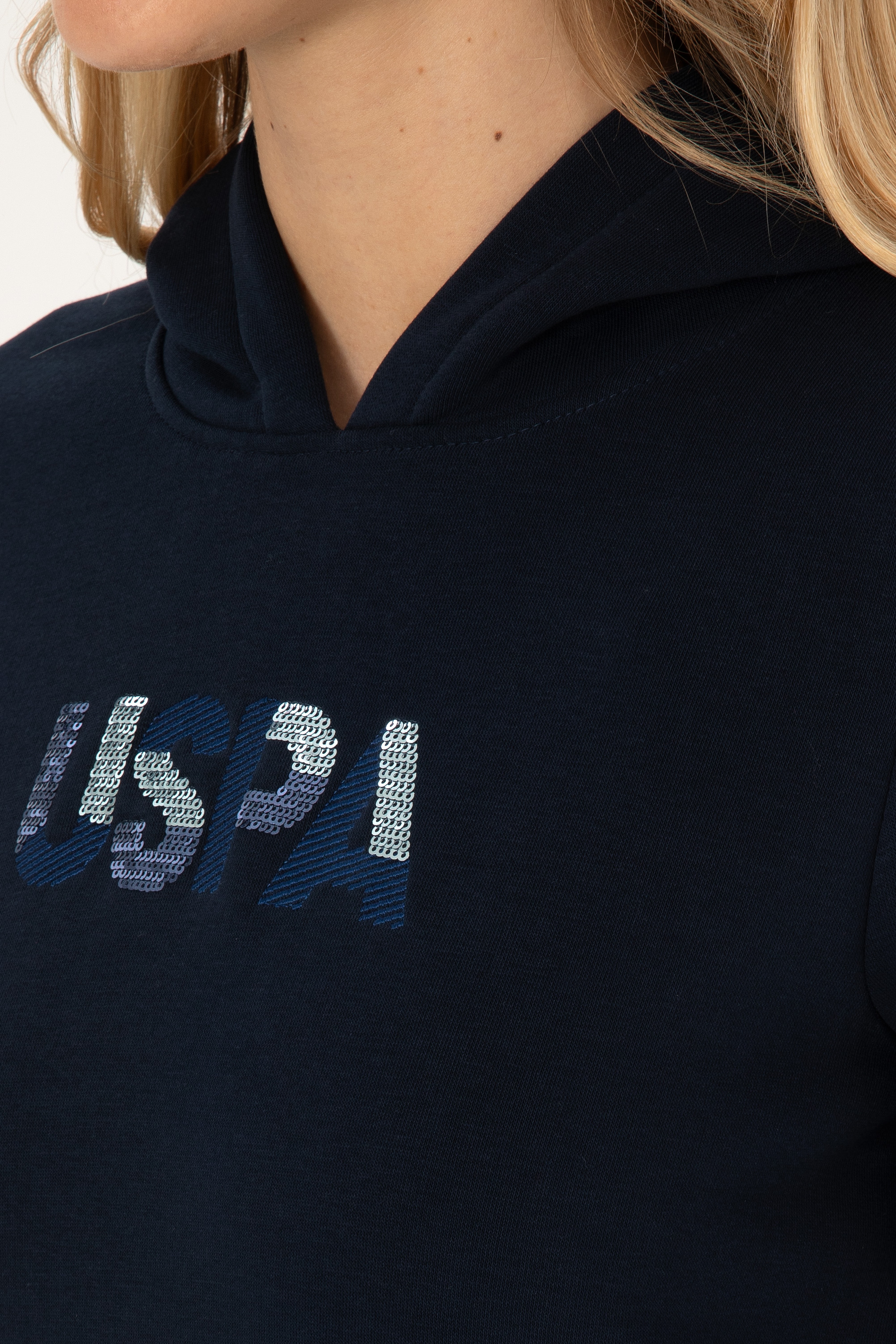 Kadın Lacivert Kapüşonlu Basic Sweatshirt - Image 7