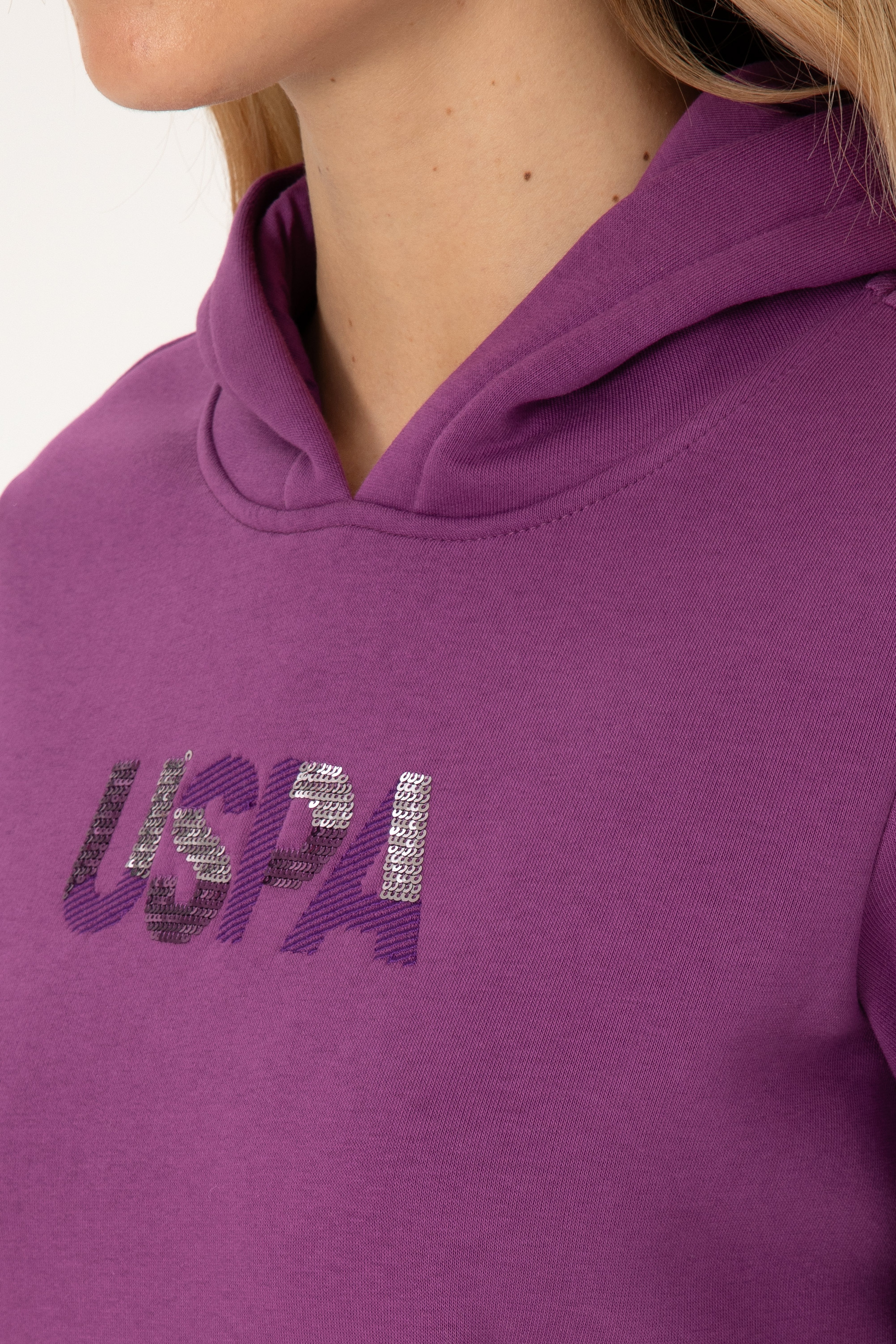 Kadın Menekşe Kapüşonlu Basic Sweatshirt - Image 7
