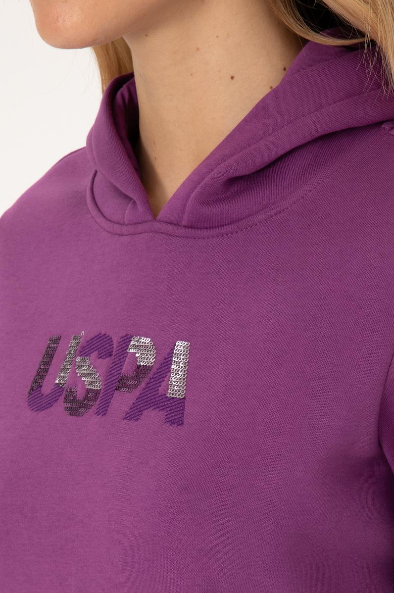 Kadın Menekşe Kapüşonlu Basic Sweatshirt