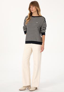 Kadın Lacivert Çizgili Bisiklet Yaka Kazak - 50308921019