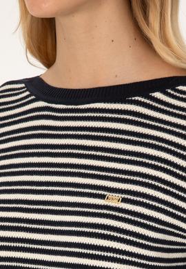 Kadın Lacivert Çizgili Bisiklet Yaka Kazak - 50308921019